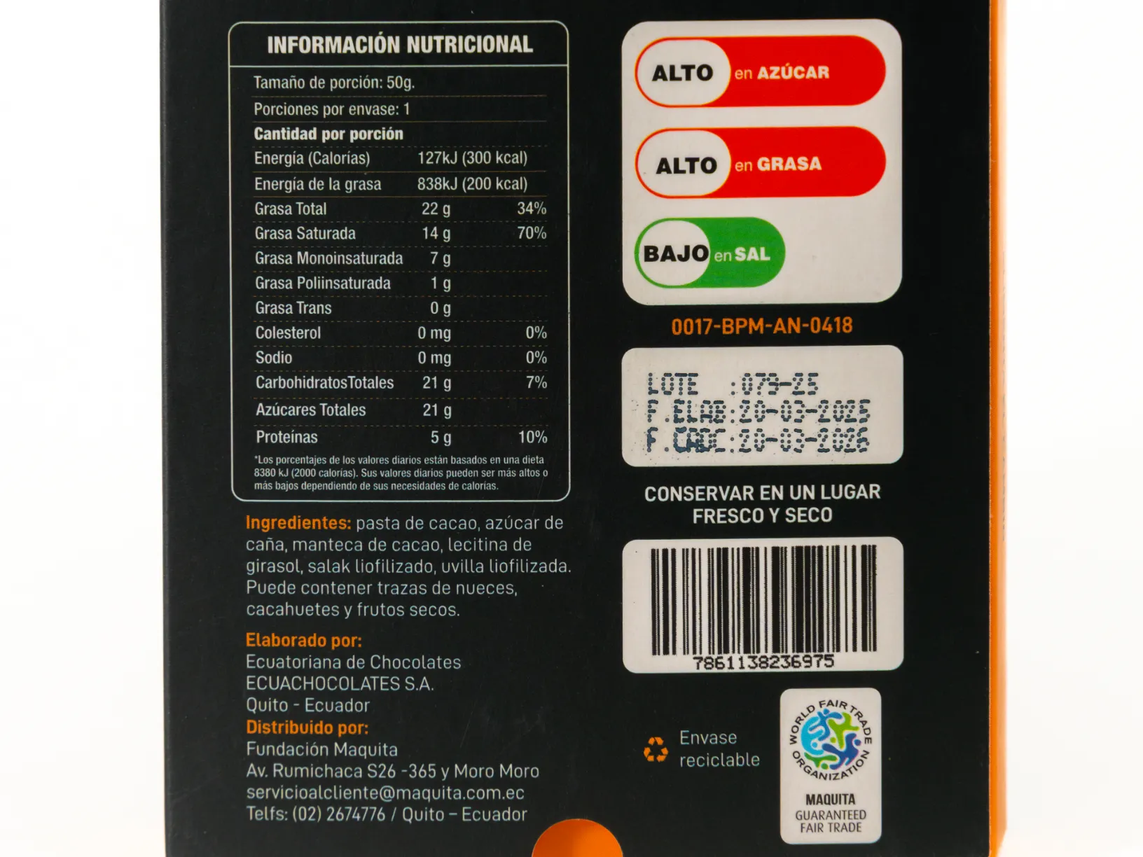Chocolate 70% con Salak y Uvilla MAQUITA ALIMENTA EL CAMBIO 50G - Image 4