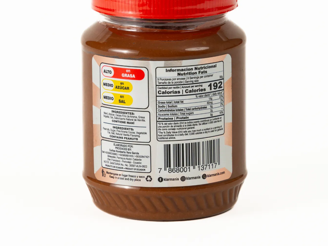 Crema de Maní con Cacao Fino de Aroma Choco Bombon KLARMANIS - Image 4