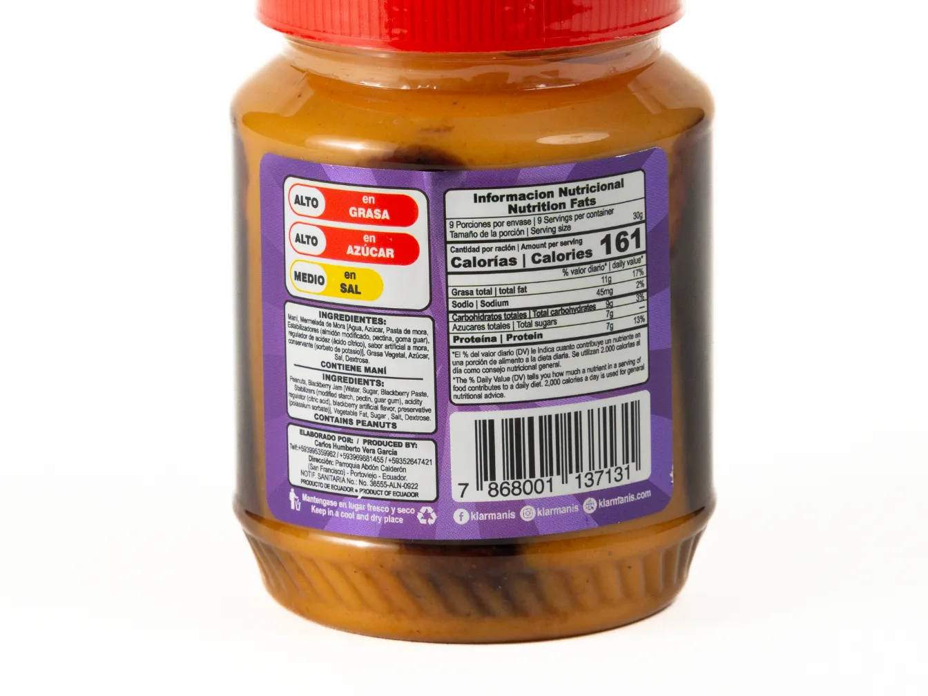 Crema de Maní con Mermelada de Mora KLARMANIS - Image 4